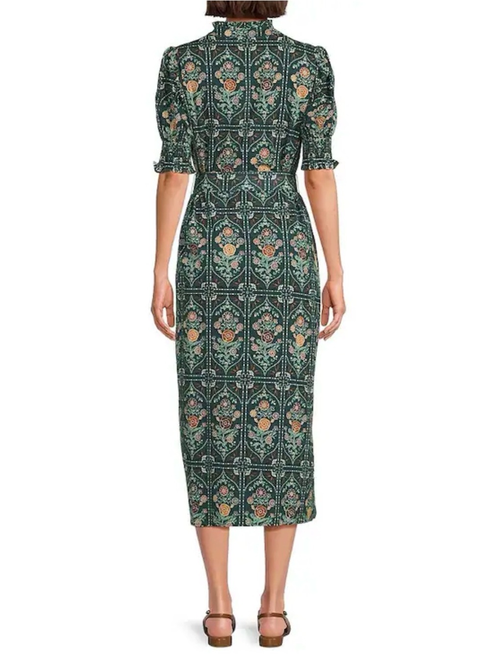 J.Marie Hazel Printed Short Sleeve Button Front Midi Ruffle Size Medium - Picture 2 of 7
